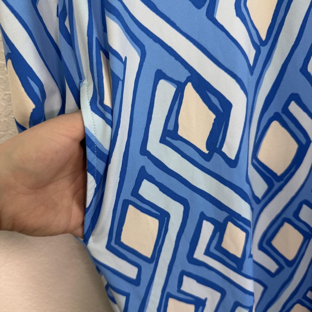J. McLaughlin Emer Vilhada Dress Womens Large Blue Souk Geo Shift 3/4 Sleeve NEW - Picture 8 of 11